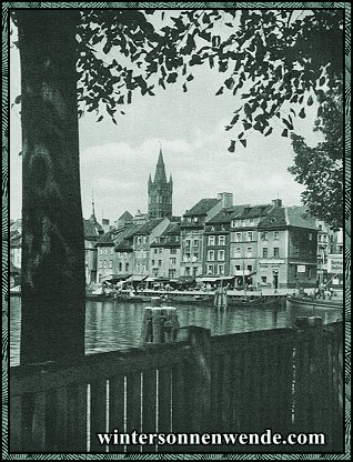 Königsberg, Preußen. Fischmarkt am Pregel.