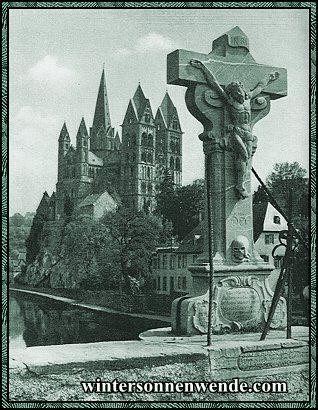 Limburg, Lahn. Blick auf den Dom von der Lahnbrücke aus.