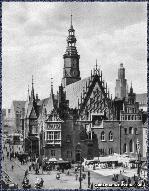 Das gotische Rathaus von Breslau.