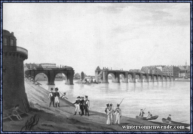 Die gesprengte Dresdner Elbbrücke 1813.