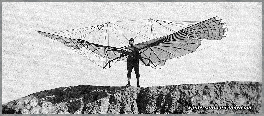 Lilienthal mit seinem Schwingenflieger.