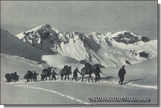 Tragtierkolonne des Deutschen Alpenkorps am Sellepaß, 2531 m.