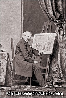 Moritz von Schwind an der Arbeit am ersten Aquarell der Sieben Raben'.