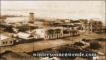 Blick auf den Hafen von Swakopmund, Südwestafrika.