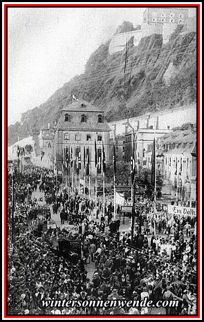 Saarkundgebung am Ehrenbreitstein bei Koblenz.