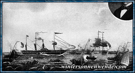 Erste Ankunft des Dampfers 'Washington' in Bremerhaven 1846.