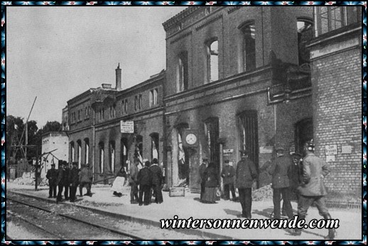 Der von den Russen zerschossene Bahnhof Korschen.