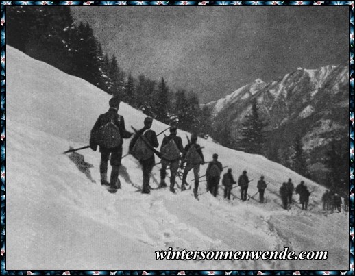 Österreichische Schneeschuhpatrouille in den Karpathen.