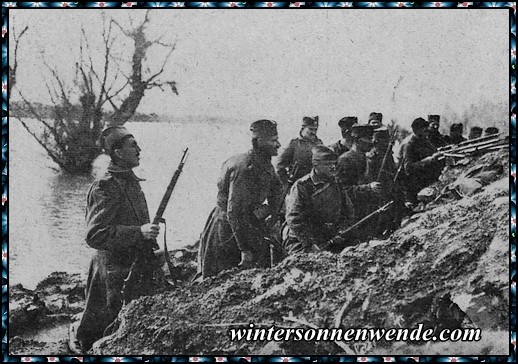 Serbische Infanterie in vorgeschobener Stellung.