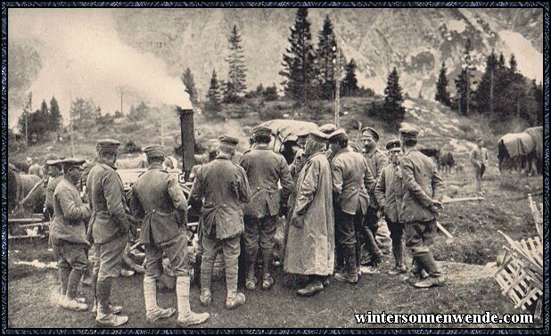 Deutsche Feldküche auf einer Paßstraße an der
italienischen Front.