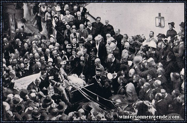 Letzter Besuch Kaiser Wilhelms I., begleitet vom Prinzen Wilhelm,
bei Kaiser Franz Josef in Gastein 1886.