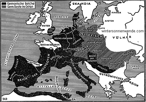 Die Verteilung der Germanen in Europa nach der 
Völkerwanderung; um 500 n. Chr.