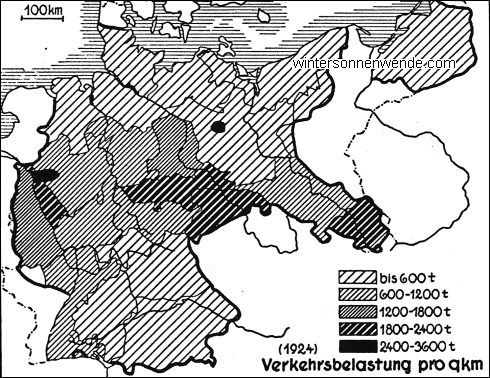 Die Belastung der Flächeneinheit der einzelnen Bezirke durch den 
Eisenbahn-Güterverkehr