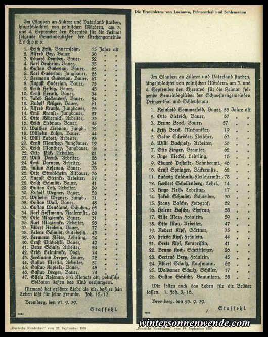 Murdered Germans from Lochowo, Prinzenthal and Schleusenau.