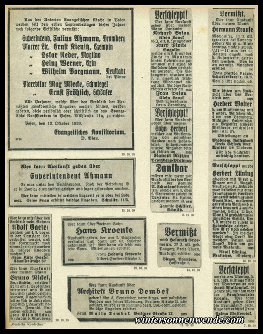 Enquiry notices concerning Germans abducted by the Poles.