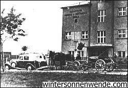 Author's car in front of Czech school in Neusattl